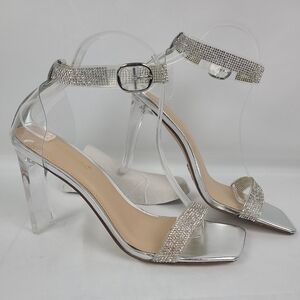 NEW SHOEDAZZLE Strappy Joleene Jewel Heeled Sandals Clear Size 10 NIB
